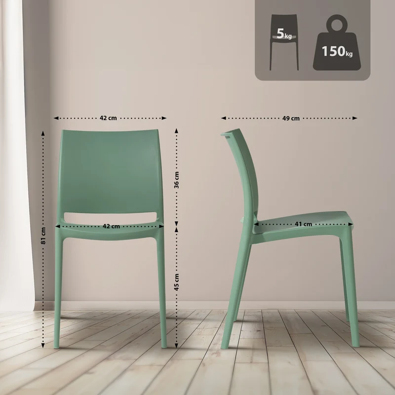 Lot de 2 chaises de jardin empilables en polypropylène vert olive résistantes aux UV et aux intempéries 10_0007916