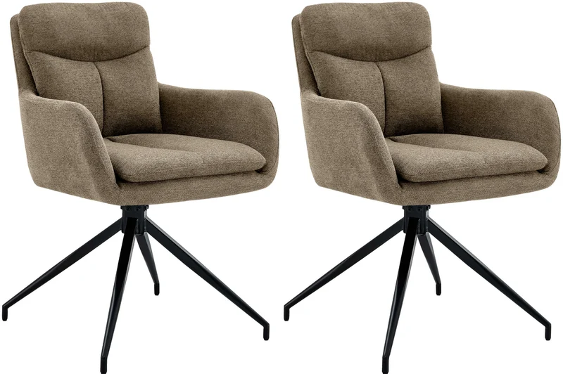 Lot de 2 chaises de salle à manger avec accoudoirs assise fonction pivotante en tissu marron 10_0007722