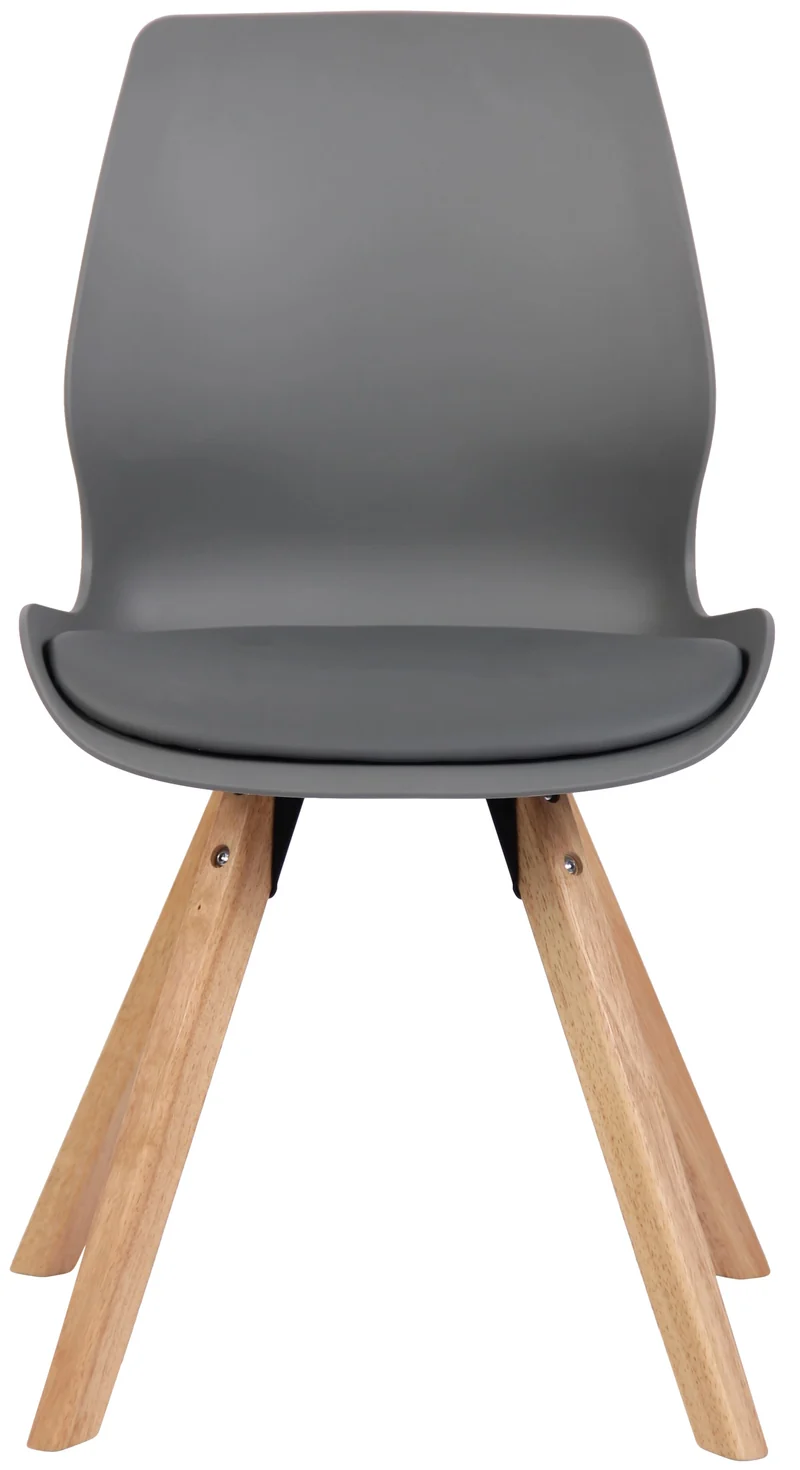 Chaise de salle à manger design scandinave en plastique gris avec assise rembourrée et pieds en bois 10_0007661