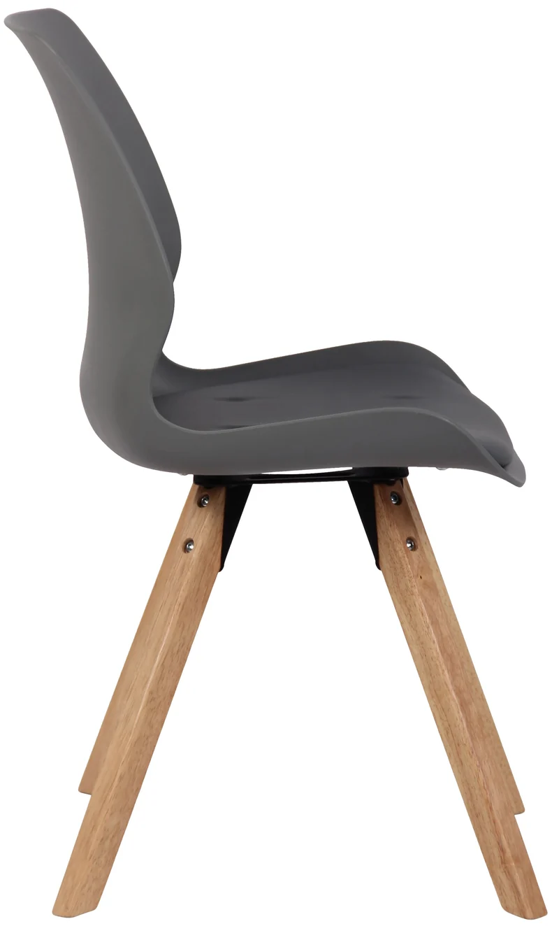 Chaise de salle à manger design scandinave en plastique gris avec assise rembourrée et pieds en bois 10_0007661