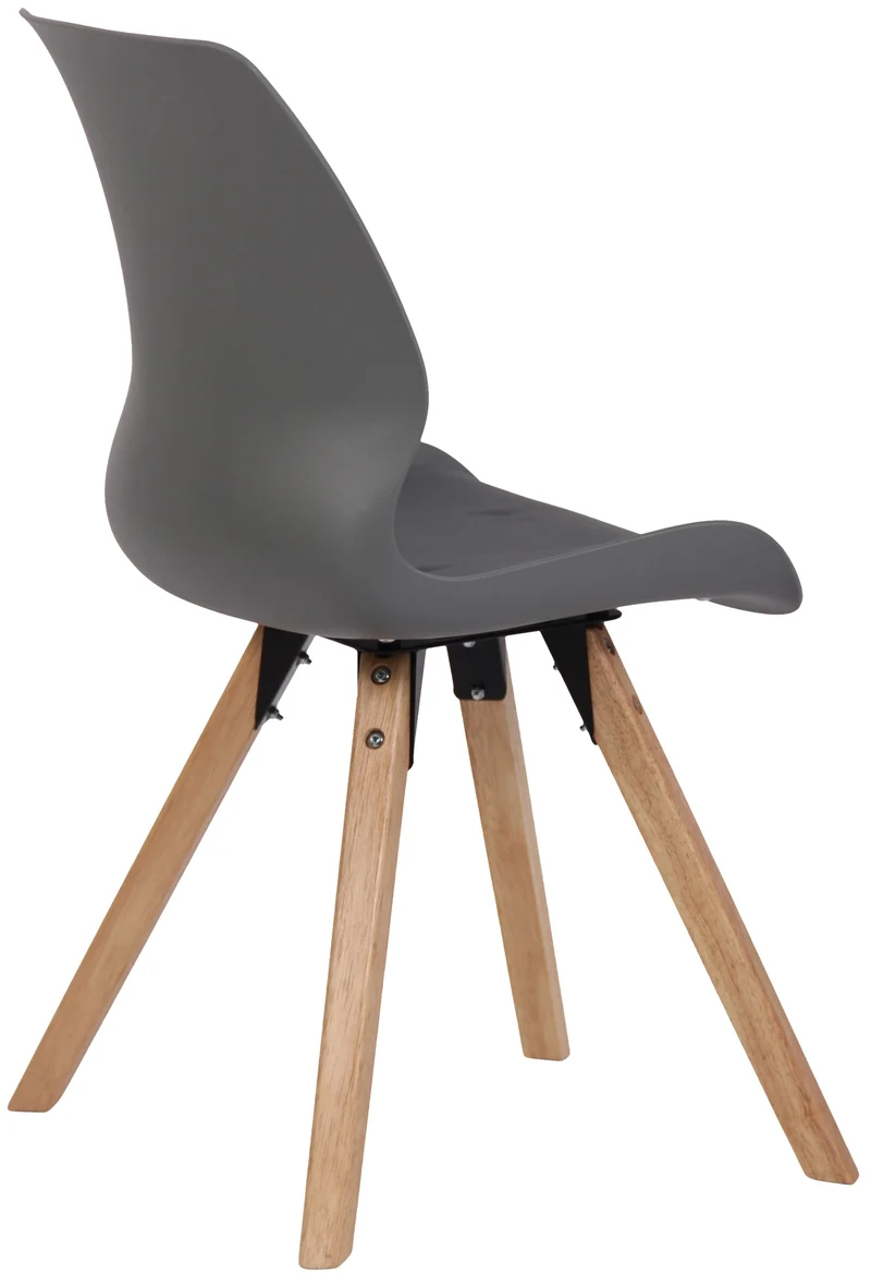 Chaise de salle à manger design scandinave en plastique gris avec assise rembourrée et pieds en bois 10_0007661