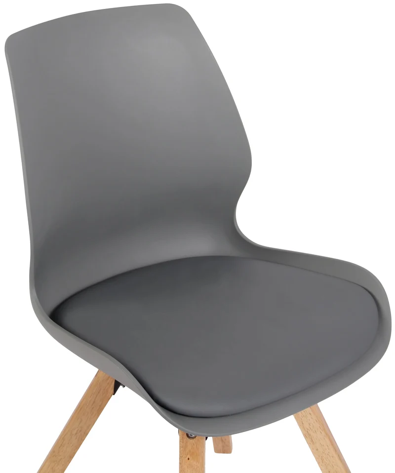 Chaise de salle à manger design scandinave en plastique gris avec assise rembourrée et pieds en bois 10_0007661