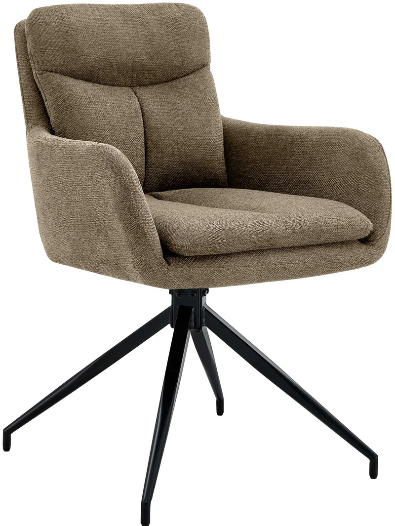 Chaise de salle à manger pivotant 180° en tissu marron avec accoudoirs et piètement métal 10_0007557