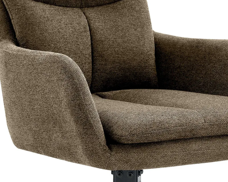 Chaise de salle à manger pivotant 180° en tissu marron avec accoudoirs et piètement métal 10_0007557