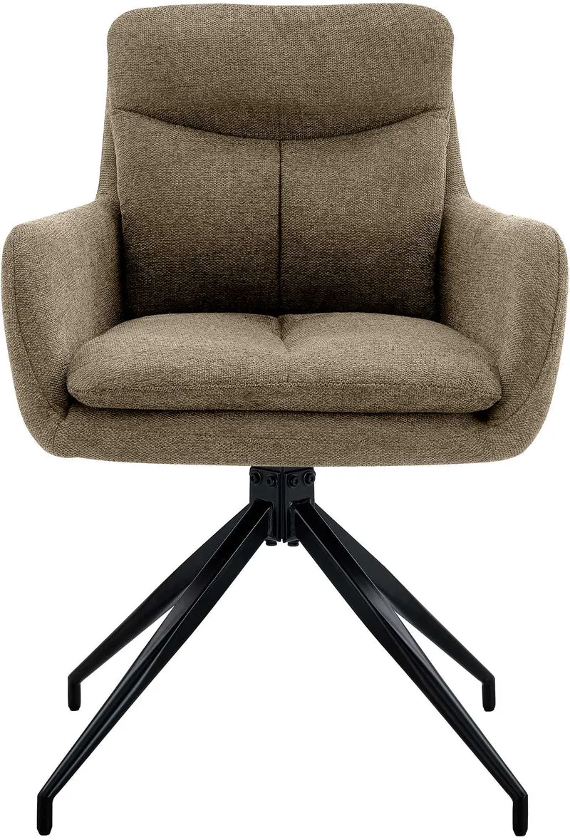 Chaise de salle à manger pivotant 180° en tissu marron avec accoudoirs et piètement métal 10_0007557