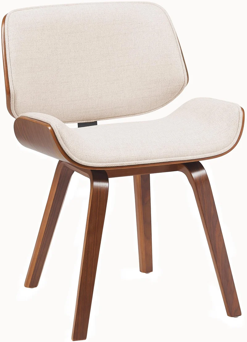Chaise de salle à manger design rétro en tissu crème avec piètement en bois courbé aspect noyer 10_0007526