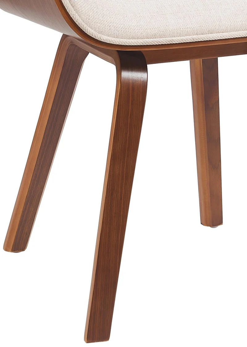 Chaise de salle à manger design rétro en tissu crème avec piètement en bois courbé aspect noyer 10_0007526