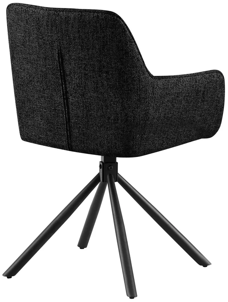 Chaise de salle à manger pivotant 180° en tissu noir avec accoudoirs et piètement métal noir 10_0007508