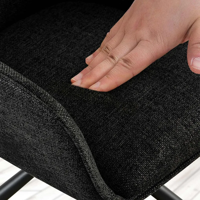 Chaise de salle à manger pivotant 180° en tissu noir avec accoudoirs et piètement métal noir 10_0007508