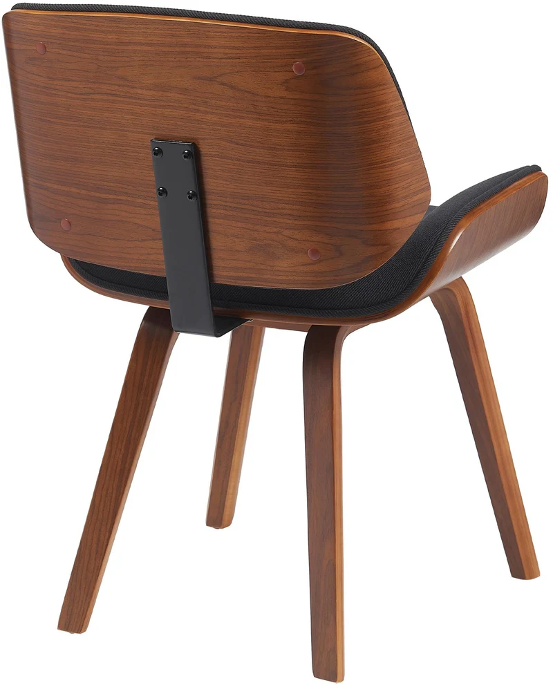 Chaise de salle à manger design rétro en tissu noir avec piètement en bois courbé aspect noyer 10_0007470