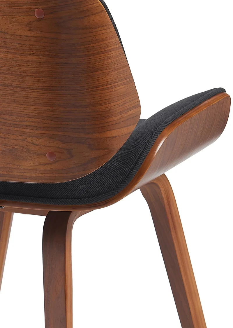 Chaise de salle à manger design rétro en tissu noir avec piètement en bois courbé aspect noyer 10_0007470