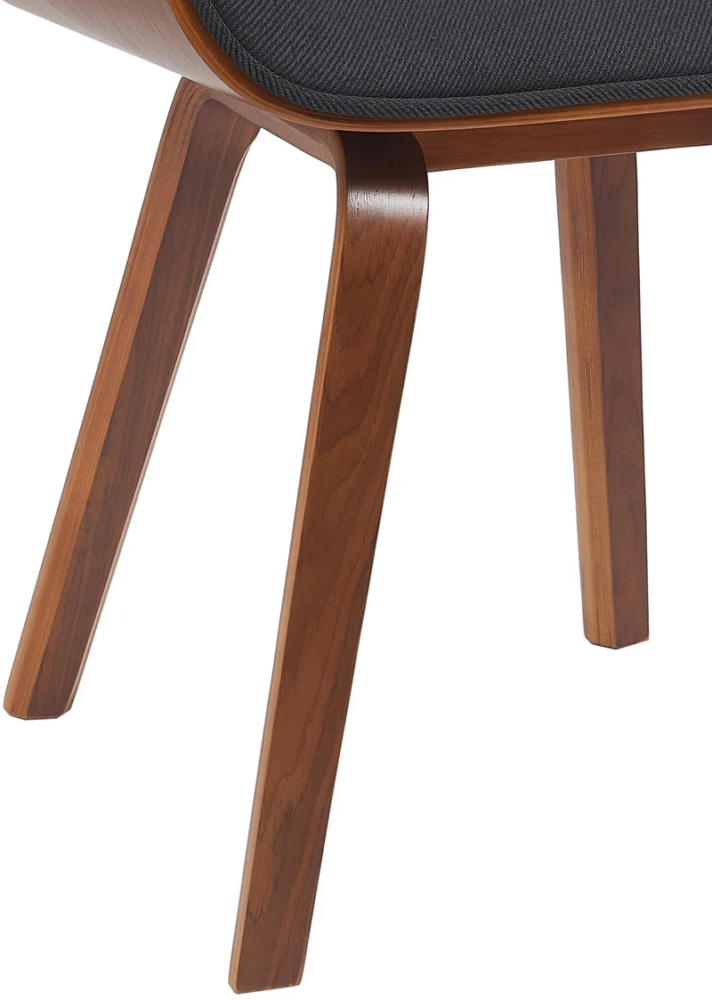 Chaise de salle à manger design rétro en tissu noir avec piètement en bois courbé aspect noyer 10_0007470