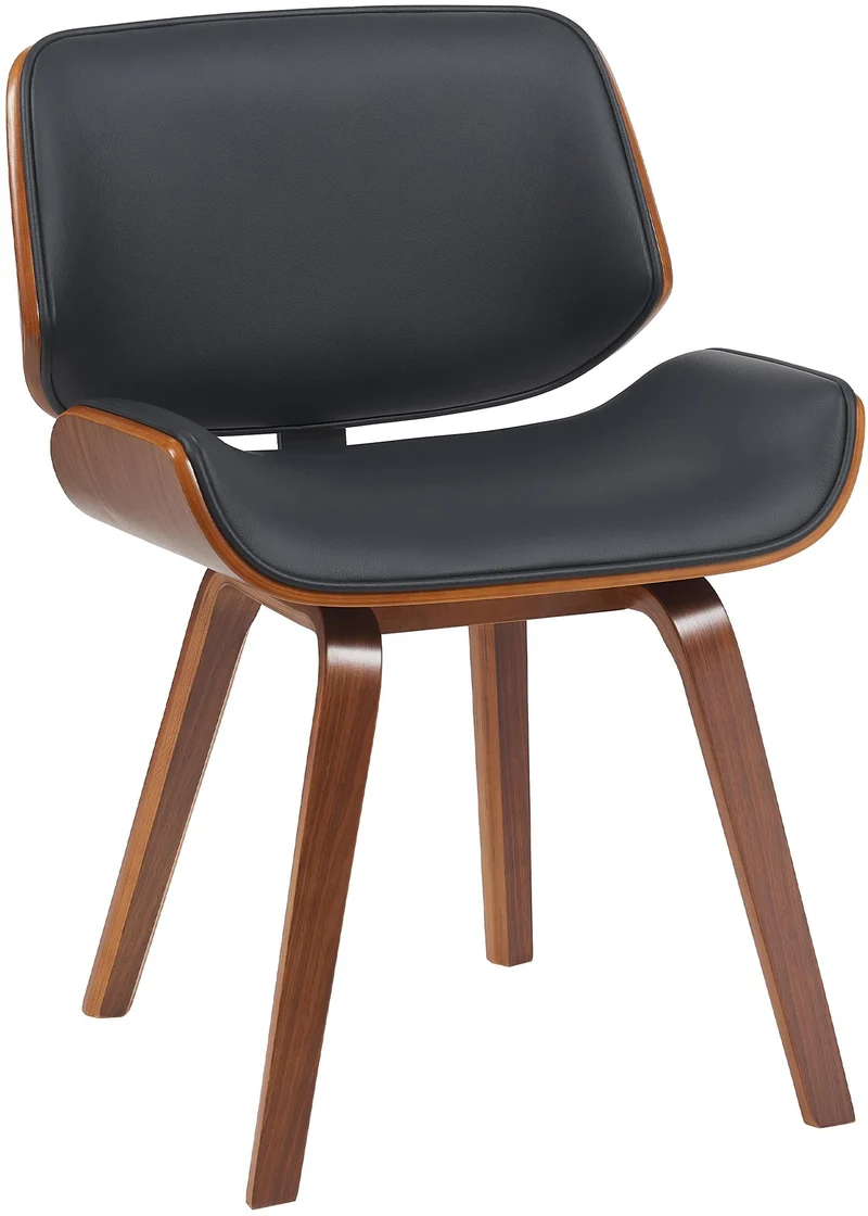 Chaise de salle à manger design rétro en simili cuir noir avec piètement en bois courbé aspect noyer 10_0007358
