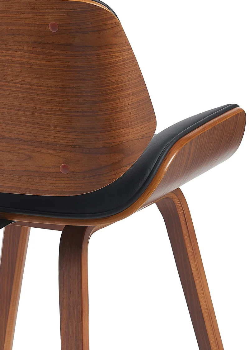 Chaise de salle à manger design rétro en simili cuir noir avec piètement en bois courbé aspect noyer 10_0007358