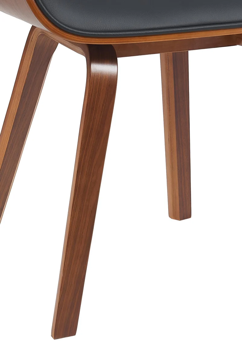 Chaise de salle à manger design rétro en simili cuir noir avec piètement en bois courbé aspect noyer 10_0007358