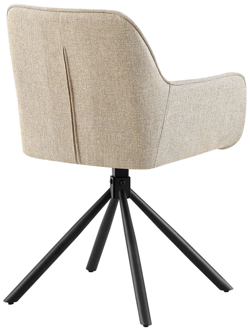 Chaise de salle à manger pivotant 180° en tissu taupe avec accoudoirs et piètement métal noir 10_0007282