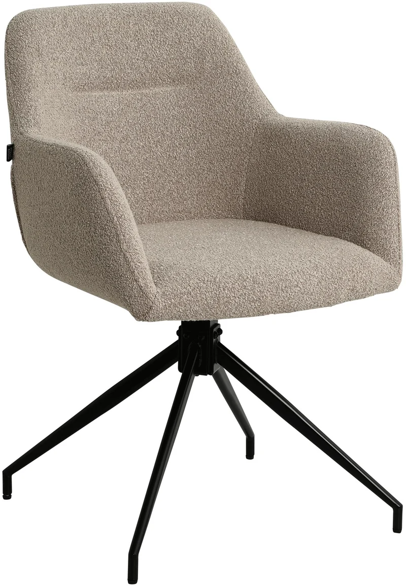 Chaise de salle à manger siège pivotant 360° en tissu taupe avec accoudoirs et piètement métal noir 10_0007252
