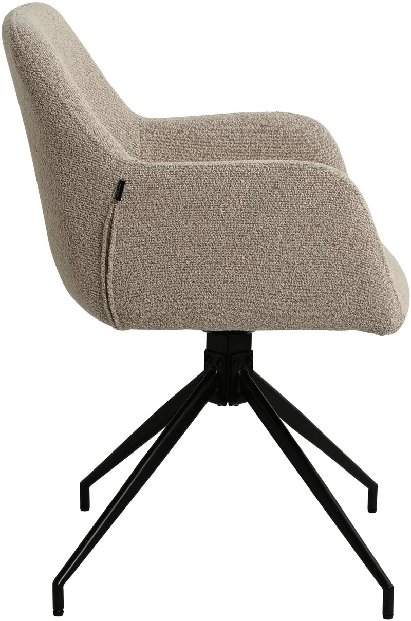 Chaise de salle à manger siège pivotant 360° en tissu taupe avec accoudoirs et piètement métal noir 10_0007252