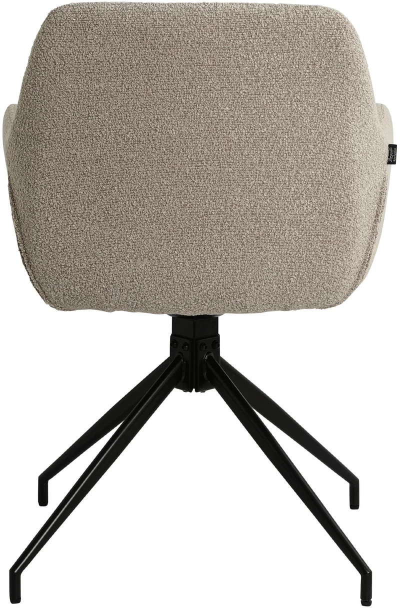 Chaise de salle à manger siège pivotant 360° en tissu taupe avec accoudoirs et piètement métal noir 10_0007252