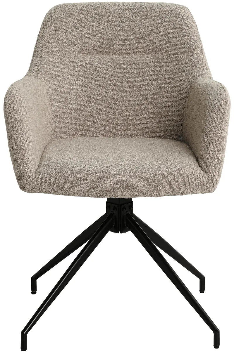 Chaise de salle à manger siège pivotant 360° en tissu taupe avec accoudoirs et piètement métal noir 10_0007252