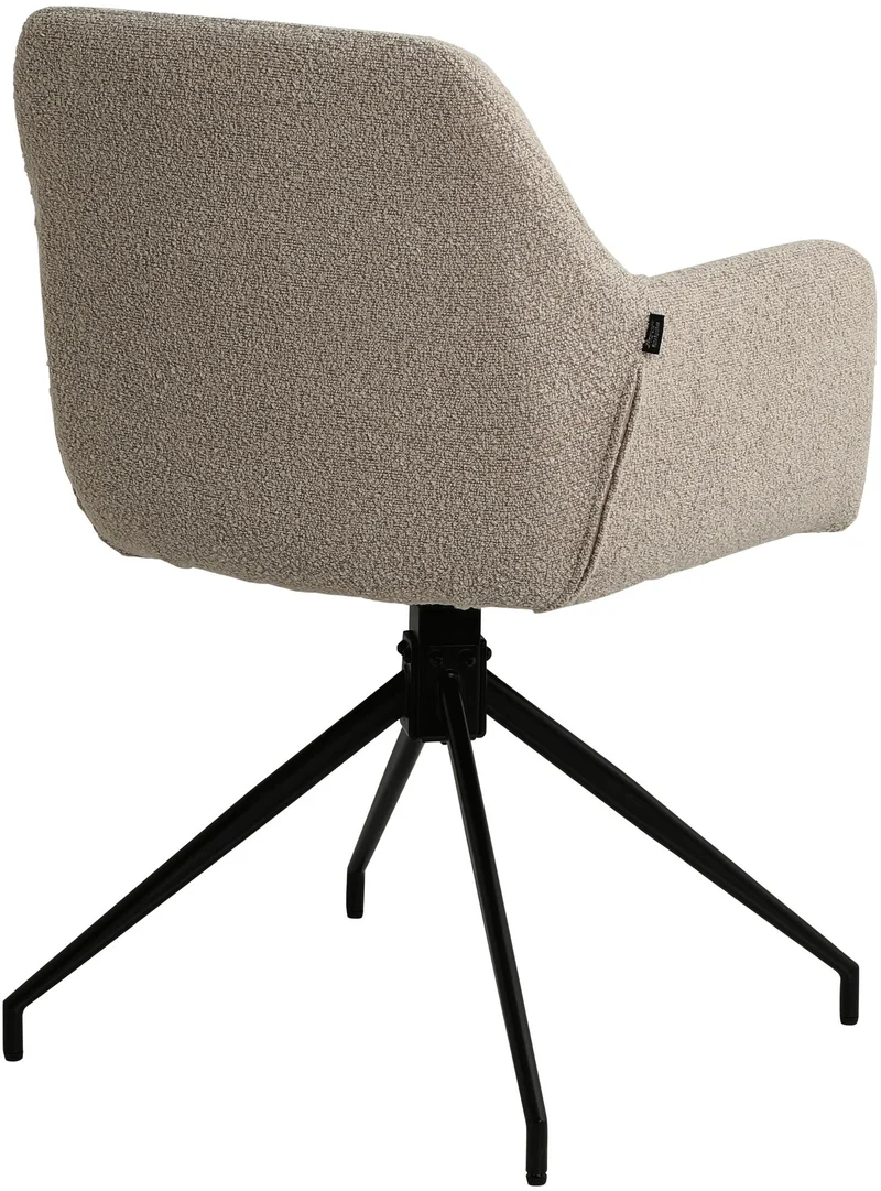 Chaise de salle à manger siège pivotant 360° en tissu taupe avec accoudoirs et piètement métal noir 10_0007252