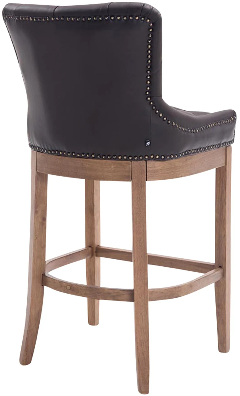 Tabouret de bar x1 en cuir véritable marron avec dossier capitonné et piètement en bois d’hévéa 10_0005058