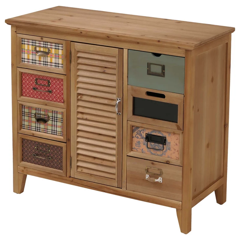 Commode meuble de rangement style apothicaire avec 8 tiroirs et compartiments design vintage shabby avec porte style volet 04_0009123