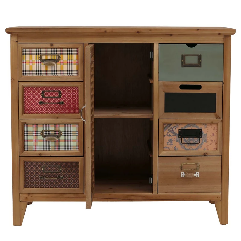Commode meuble de rangement style apothicaire avec 8 tiroirs et compartiments design vintage shabby avec porte style volet 04_0009123