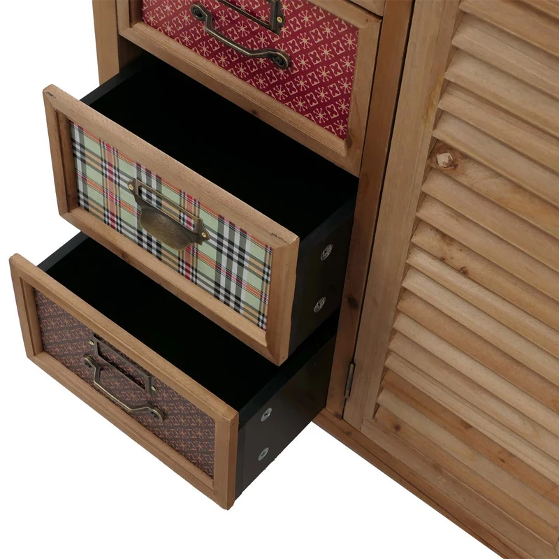 Commode meuble de rangement style apothicaire avec 8 tiroirs et compartiments design vintage shabby avec porte style volet 04_0009123