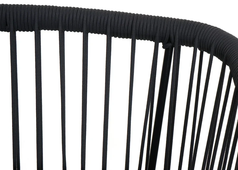 Lot de 2 tabourets de bar intérieur ou extérieur avec tressage en corde anthracite structure en métal aspect bois coussins gris clair 04_0009607