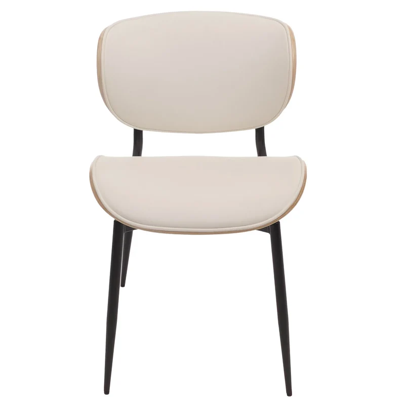 Lot de 2 chaises de salle à manger design contemporain formes arrondies en bois courbé couleur naturel et simili cuir blanc 04_0009501