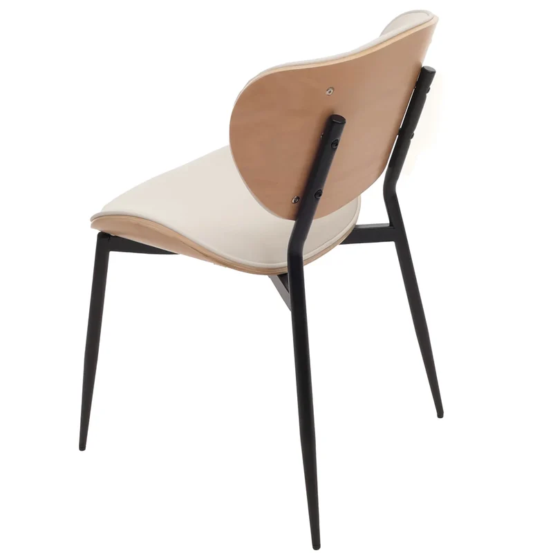 Lot de 2 chaises de salle à manger design contemporain formes arrondies en bois courbé couleur naturel et simili cuir blanc 04_0009501