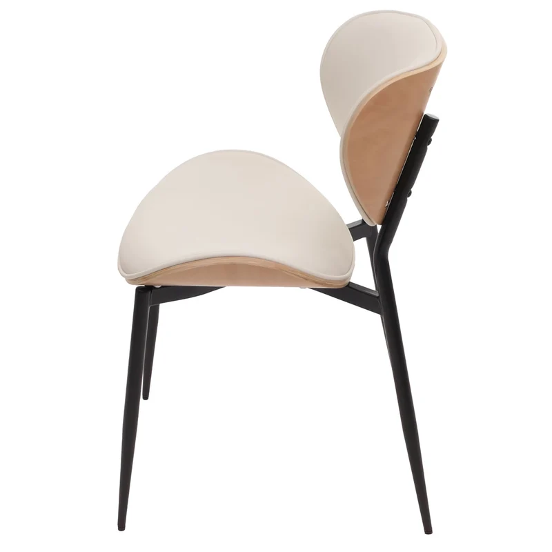 Lot de 2 chaises de salle à manger design contemporain formes arrondies en bois courbé couleur naturel et simili cuir blanc 04_0009501