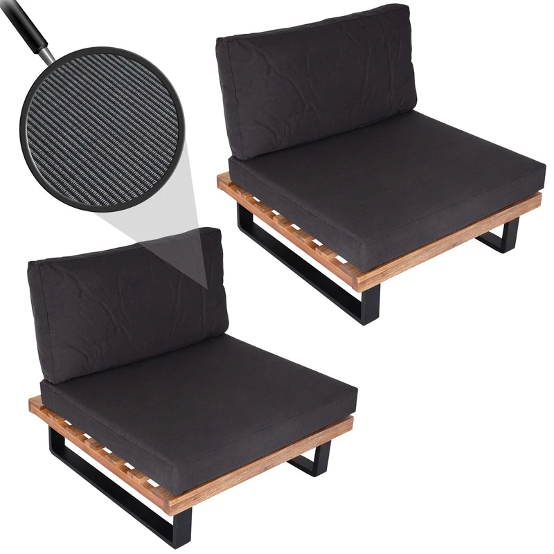 Lot de 2 fauteuils lounge pour jardin avec coussins coussins gris foncé structure aluminium et bois d’acacia marron clair 04_0009398