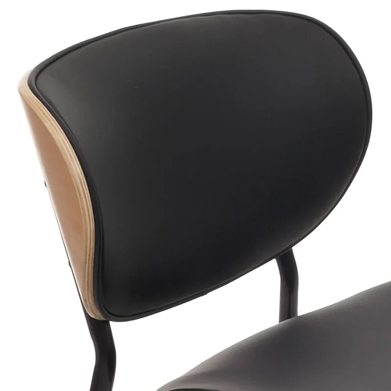 Lot de 2 chaises de salle à manger design contemporain forme arrondie en bois courbé couleur naturel et simili cuir noir 04_0009502