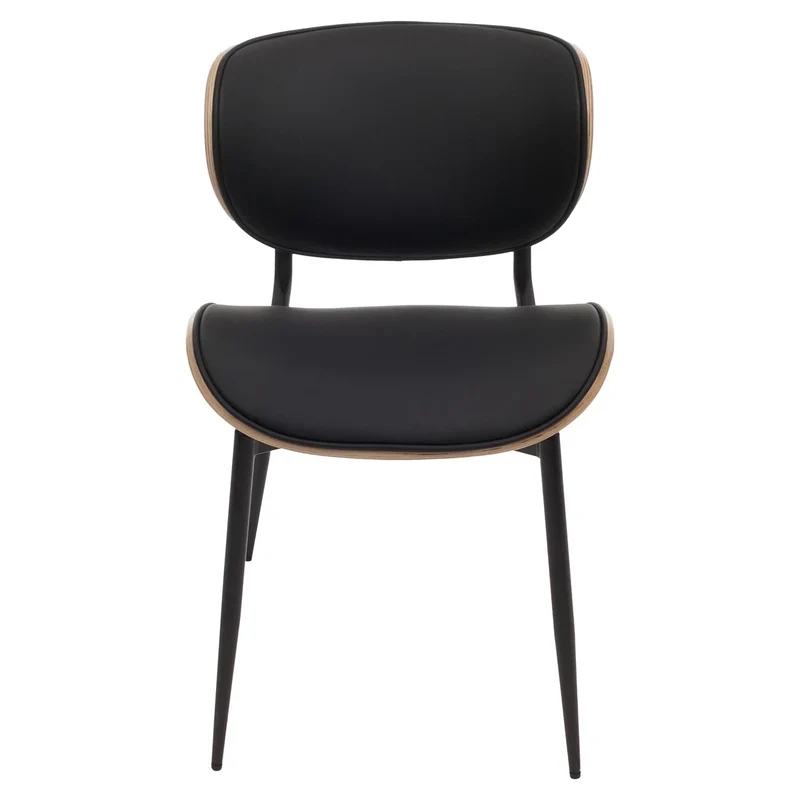 Lot de 2 chaises de salle à manger design contemporain forme arrondie en bois courbé couleur naturel et simili cuir noir 04_0009502