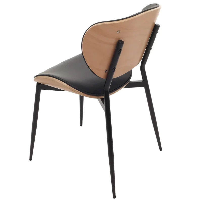 Lot de 2 chaises de salle à manger design contemporain forme arrondie en bois courbé couleur naturel et simili cuir noir 04_0009502