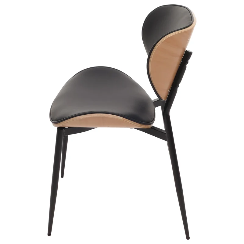 Lot de 2 chaises de salle à manger design contemporain forme arrondie en bois courbé couleur naturel et simili cuir noir 04_0009502