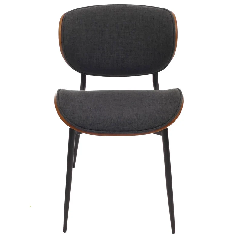 Lot de 2 chaises de salle à manger design contemporain en bois courbé aspect noyer avec revêtement tissu gris foncé 04_0009507