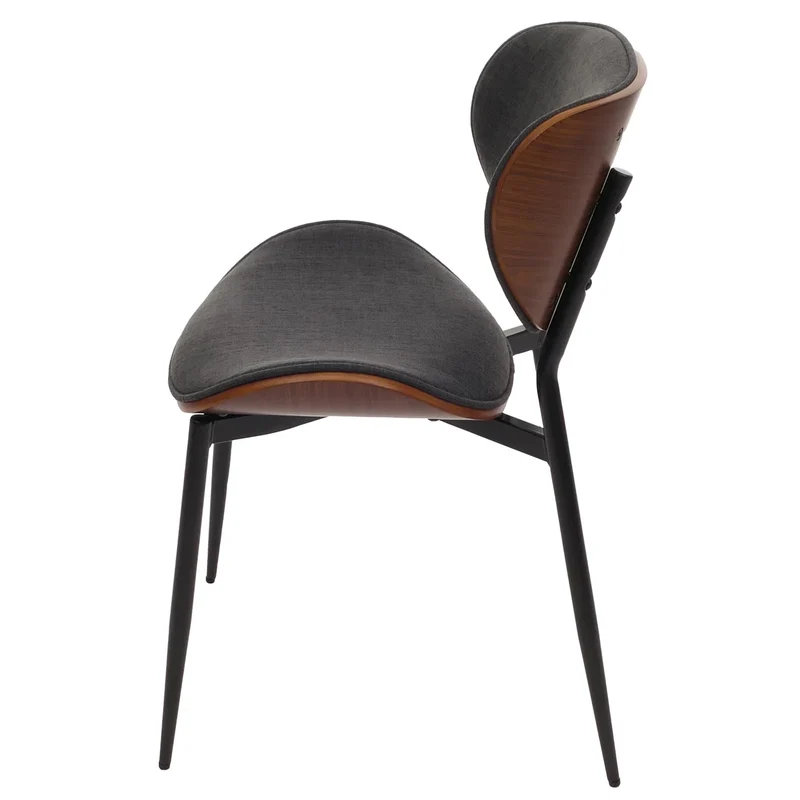 Lot de 2 chaises de salle à manger design contemporain en bois courbé aspect noyer avec revêtement tissu gris foncé 04_0009507