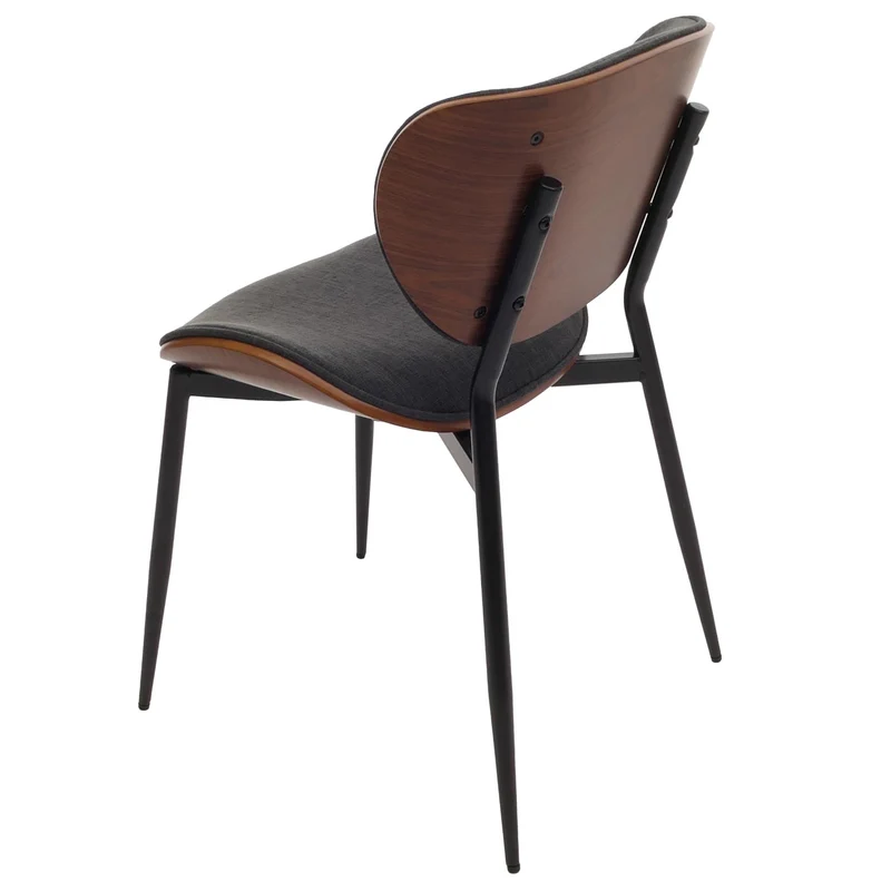 Lot de 2 chaises de salle à manger design contemporain en bois courbé aspect noyer avec revêtement tissu gris foncé 04_0009507
