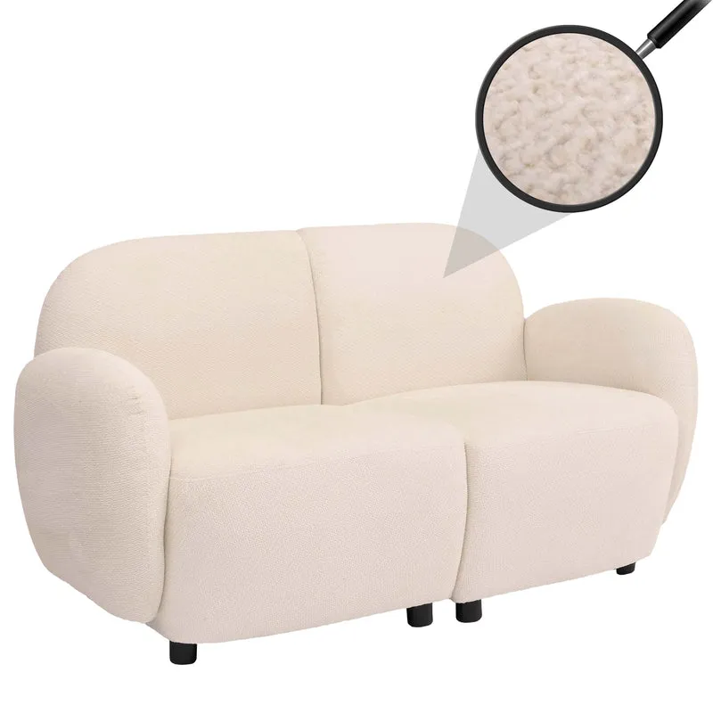 Canapé 2 places lounge avec accoudoirs design moderne formes arrondies 2 places en tissu chenille crème 04_0009023