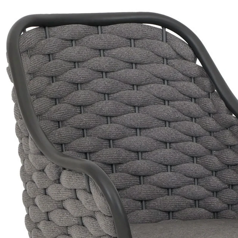Lot de 2 chaises de jardin avec tressage épais et coussins gris style moderne en aluminium anthracite 04_0009595