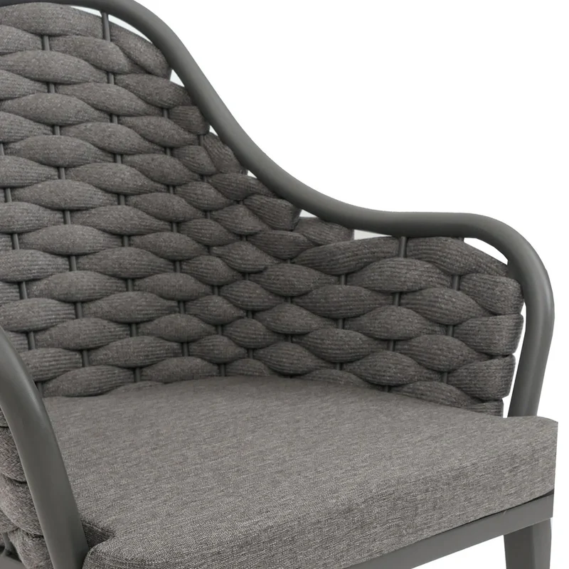 Lot de 2 chaises de jardin avec tressage épais et coussins gris style moderne en aluminium anthracite 04_0009595