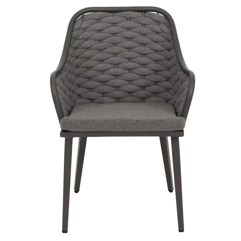 Lot de 2 chaises de jardin avec tressage épais et coussins gris style moderne en aluminium anthracite 04_0009595