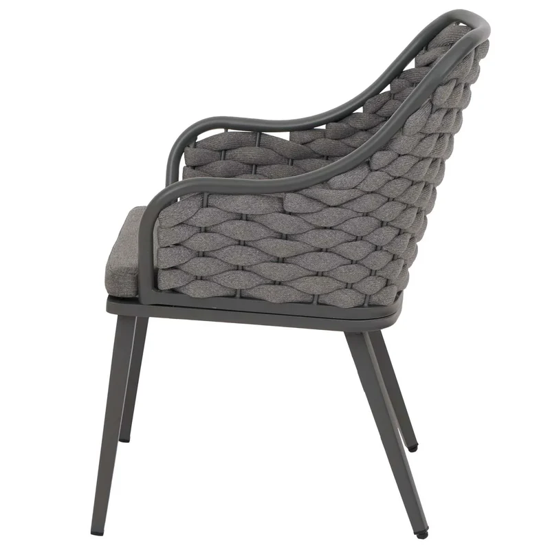 Lot de 2 chaises de jardin avec tressage épais et coussins gris style moderne en aluminium anthracite 04_0009595
