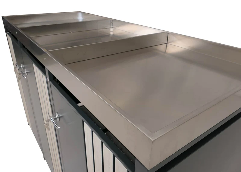 Cache-poubelles pour 3 bacs abri pour poubelles en métal avec bac à plantes 125x196x84 cm, env. 75 kg anthracite aspect bois clair 04_0009318