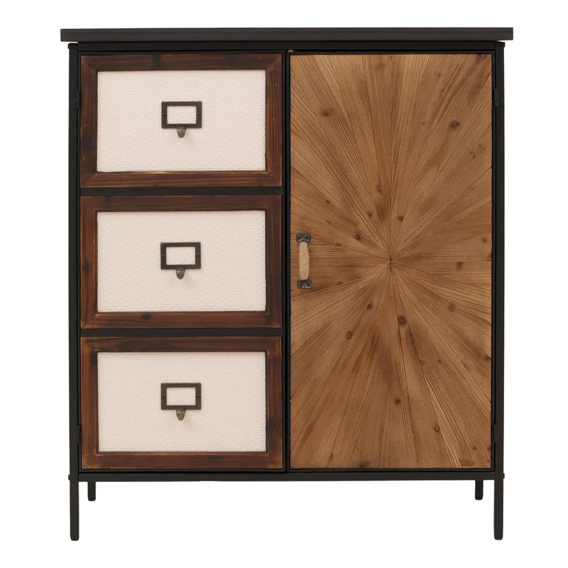 Commode style apothicaire buffet avec 2 portes et espaces de rangement meuble vintage shabby chic 94x80x35 cm en métal naturel clair 04_0009129