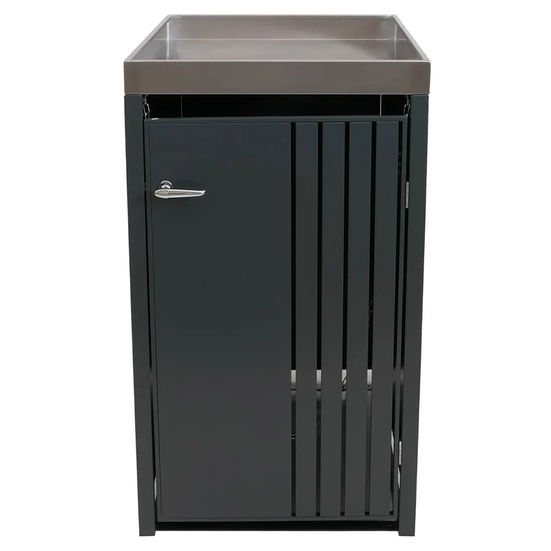 Cache-poubelle abri pour 1 bac à déchets avec bac à plantes 125x68x84 cm en métal anthracite 04_0009340