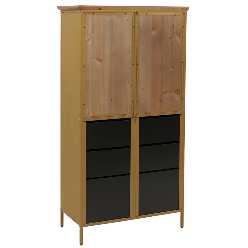 Commode style apothicaire buffet avec 6 tiroirs et 2 portes meuble vintage shabby chic 136x73x35 cm MDF bleu aspect métal 04_0009138